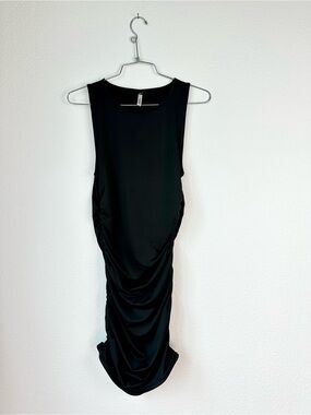 Sybilla Black Ruched Side Mini Dress Stretch Poly Blend Party Holiday Cocktail S